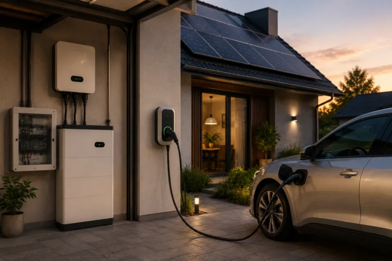 Laadpaal thuis gecombineerd met zonnepanelen, thuisbatterij en slim energiebeheer